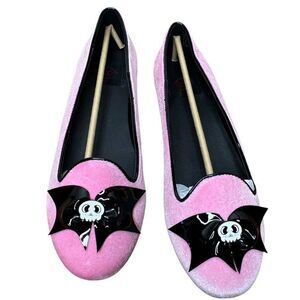 Strange Cvlt LYDIA SKULL BAT - PINK VELVET Flats Size 8 New